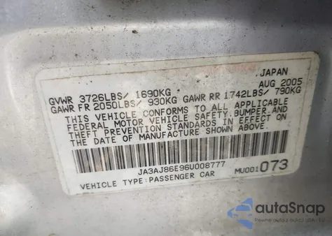 2006 Mitsubishi Lancer Oz Rally from USA, damaged, VIN JA3AJ86E96U008777